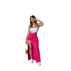 Saia Feminina Longa Longuete Longão Pinterest Tendência Gringa com Fenda Grande Supex Tecido Gelado Praia Festa Viagem Ano Novo Natal