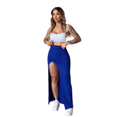 Saia Feminina Longa Longuete Longão Pinterest Tendência Gringa com Fenda Grande Supex Tecido Gelado Praia Festa Viagem Ano Novo Natal