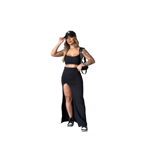 Saia Feminina Longa Longuete Longão Pinterest Tendência Gringa com Fenda Grande Supex Tecido Gelado Praia Festa Viagem Ano Novo Natal